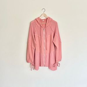 POL Hooded Waffle Zip Up Oversized Swing Hoodie Jacket Peach Pink Women’s Large